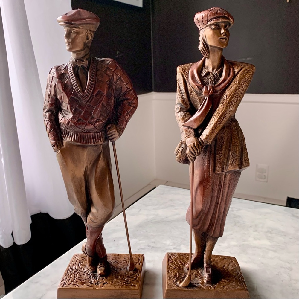 Austin Sculptures Bronze Over Resin 16" Male & Female Golfer A. Danel